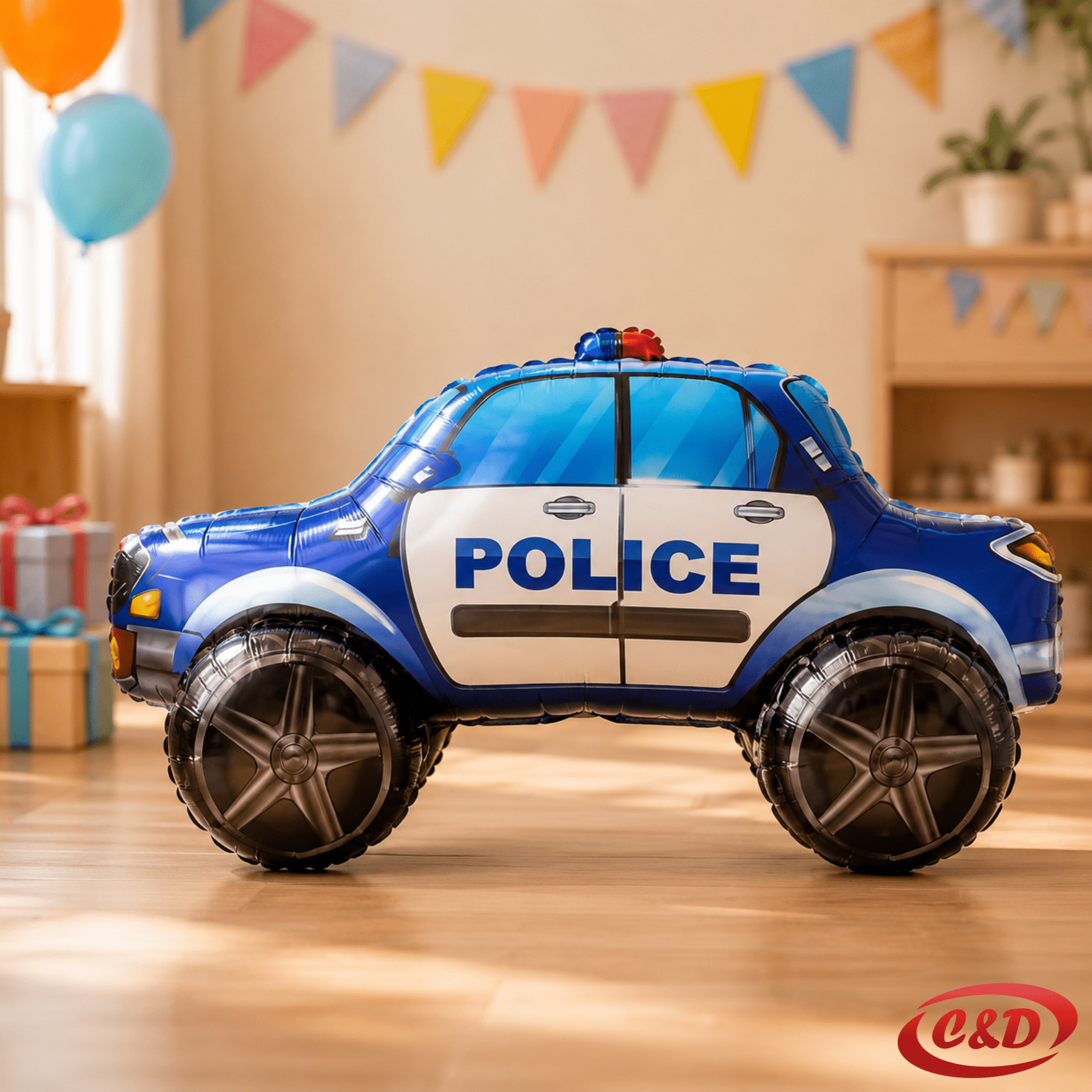 3D folija balon Policija u obliku plavo-bijelog auta s natpisom Police, 88 × 45 × 39 cm