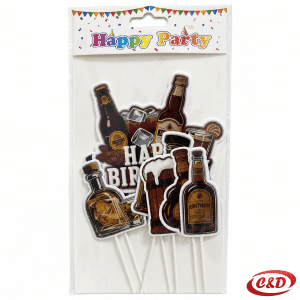 Toperi za tortu Piće smeđe boje, set 7/1, s glavnim topperom Happy Birthday visine 20 cm