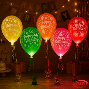 Svjetleći LED baloni Happy Birthday od lateksa u pet boja, veličine 30 cm, set 5/1