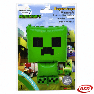 Folija balon Minecraft lika u zelenoj i crnoj boji, dimenzija 43 × 68 cm