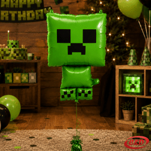 Folija balon Minecraft lika u zelenoj i crnoj boji, dimenzija 43 × 68 cm