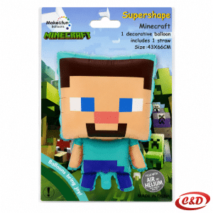 Folija balon Minecraft lika u plavoj i bež boji, dimenzija 43 × 66 cm, za zrak ili helij