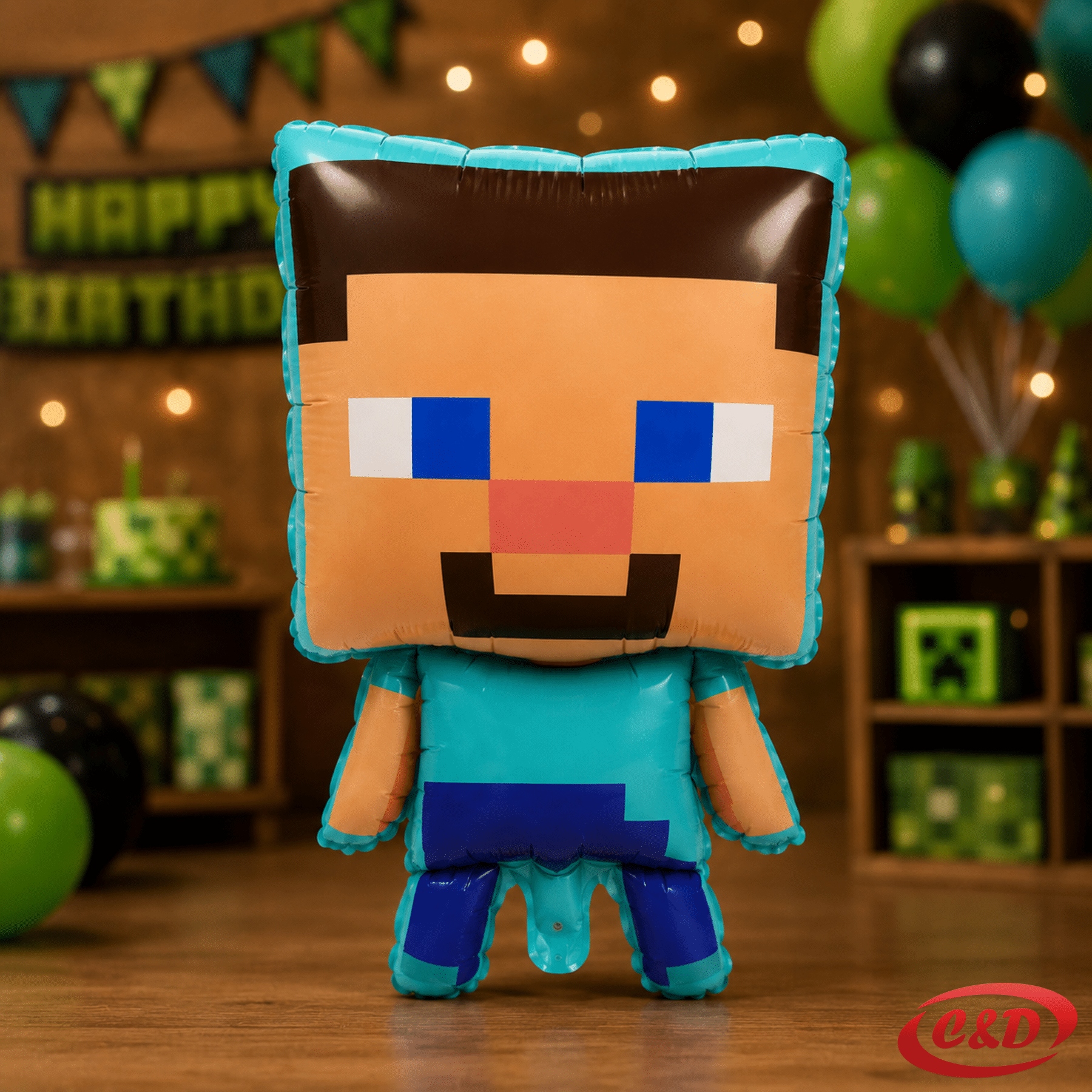Folija balon Minecraft lika u plavoj i bež boji, dimenzija 43 × 66 cm, za zrak ili helij