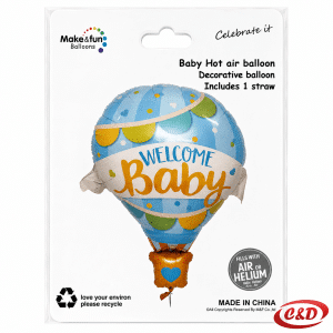 Plavo-žuti balon Welcome Baby veličine 45 cm za napuhavanje zrakom ili helijem