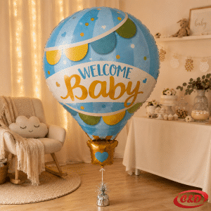 Plavo-žuti balon Welcome Baby veličine 45 cm za napuhavanje zrakom ili helijem