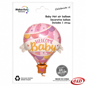 Rozo-žuti balon Welcome Baby veličine 45 cm za napuhavanje zrakom ili helijem