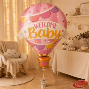 Rozo-žuti balon Welcome Baby veličine 45 cm za napuhavanje zrakom ili helijem