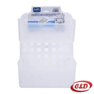 Bijeli plastični organizator za tuš s dvije košarice dimenzija 36 × 25 × 9 cm