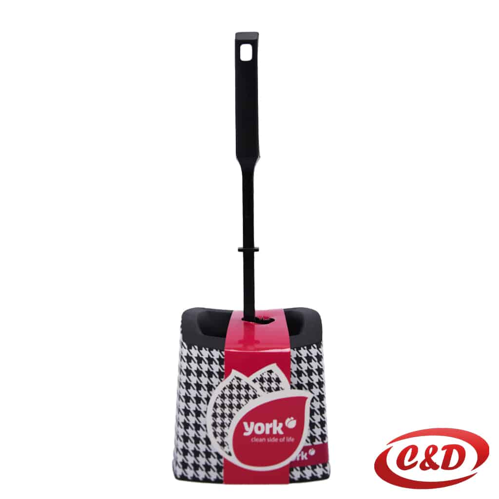 Crna plastična samostojeća WC četka s posudom dimenzija 40 × 13 cm