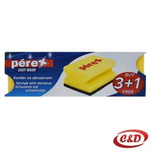 Perex žuto-crna spužva za pranje posuđa s abrazivnim slojem, dimenzija 9 × 6 × 4 cm