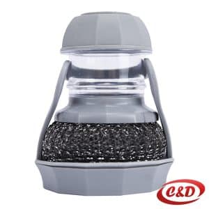 Kuhinjska četka s metalnom žicom i integriranim dozatorom za deterdžent dimenzija 10 × 8 cm