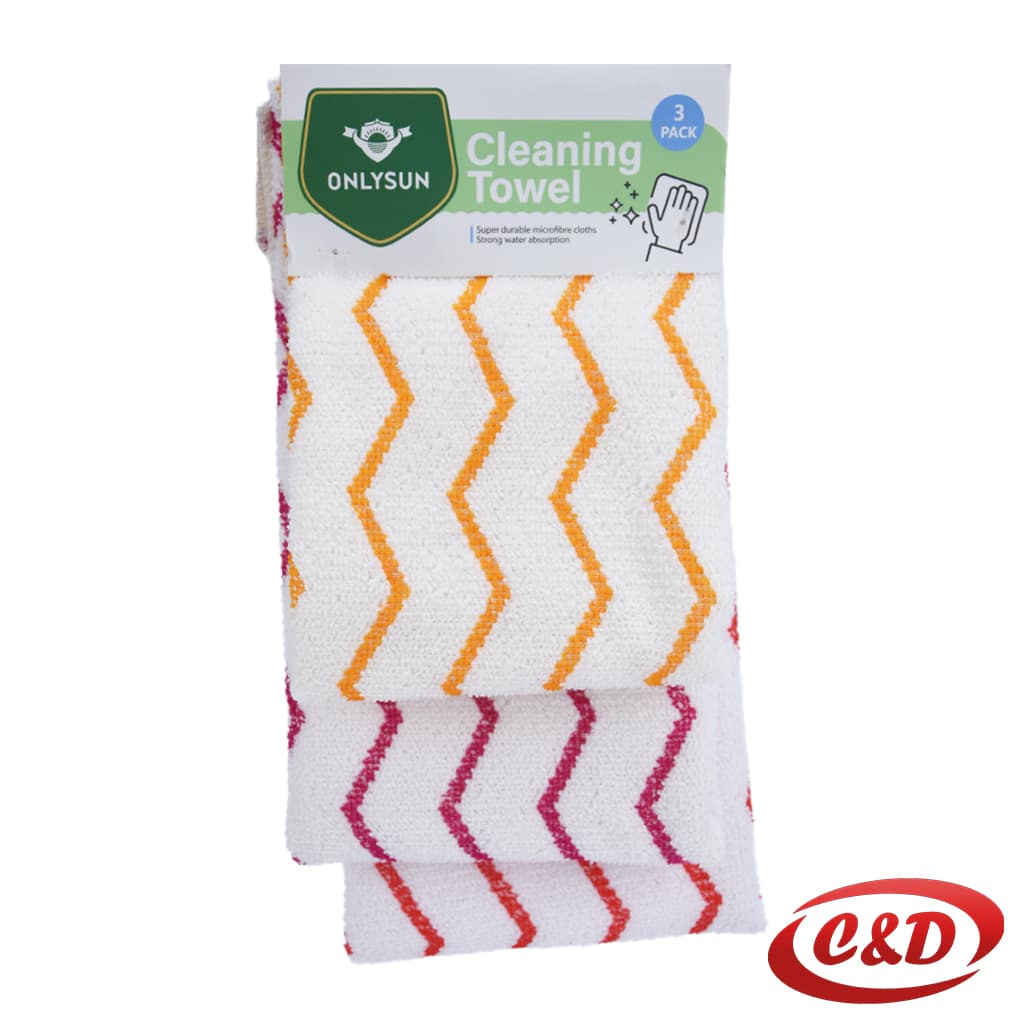 Set od tri krpe od mikrovlakana bijele boje sa žutim, crvenim i ljubičastim linijama dimenzija 40 × 60 cm