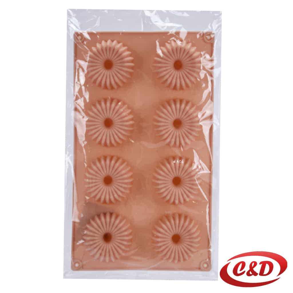 Silikonski kalup s 8 okruglih kalupa dimenzija 30 × 17 × 6 cm