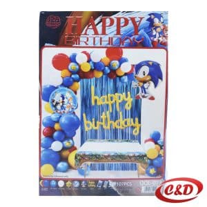 Party set za balon luk Sonic s latex i folijskim balonima, Happy Birthday natpisom i dekoracijom