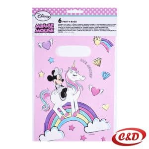 Folijske party vrećice s motivom Minnie Mouse u rozoj i bijeloj boji dimenzija 22 × 16 cm