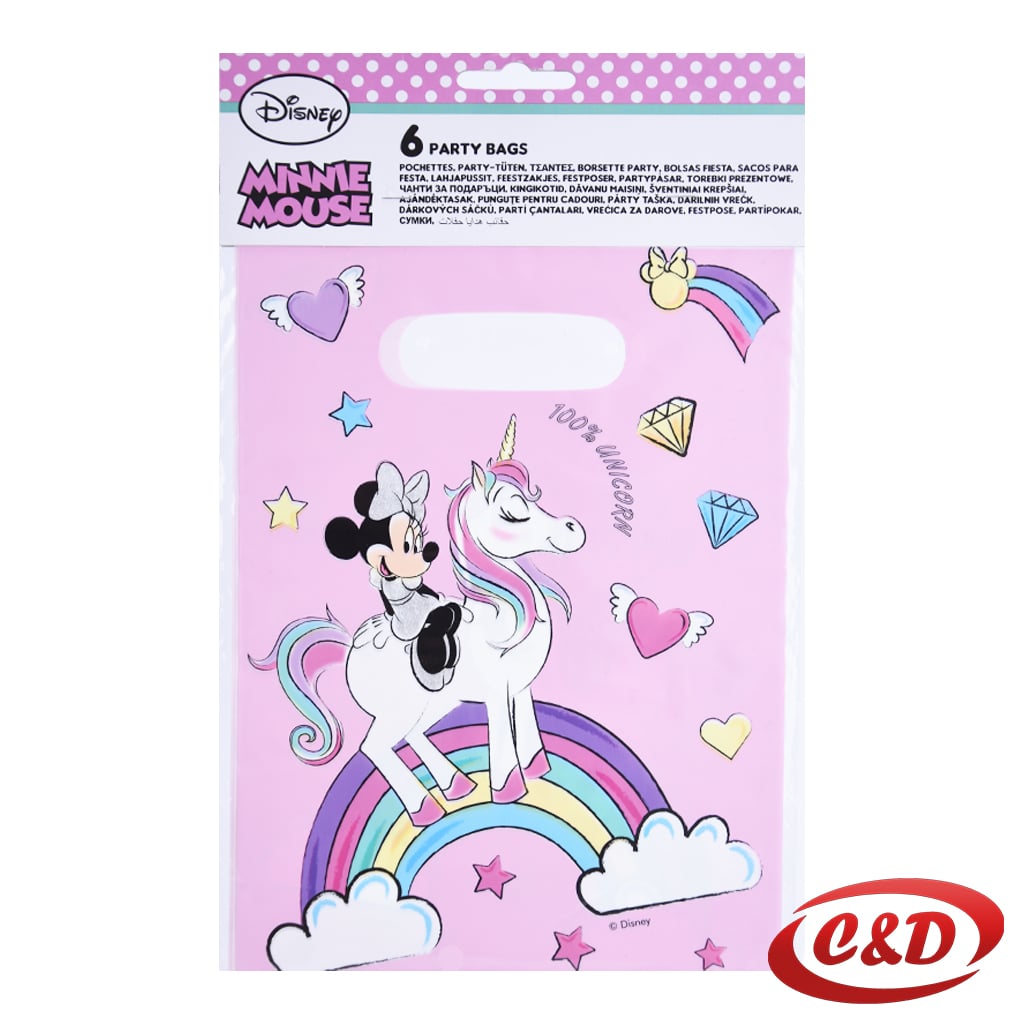Folijske party vrećice s motivom Minnie Mouse u rozoj i bijeloj boji dimenzija 22 × 16 cm