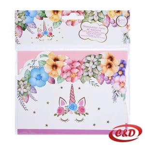 Papirnate pozivnice za rođendan s motivom Unicorn u rozoj i bijeloj boji dimenzija 15 × 11 cm