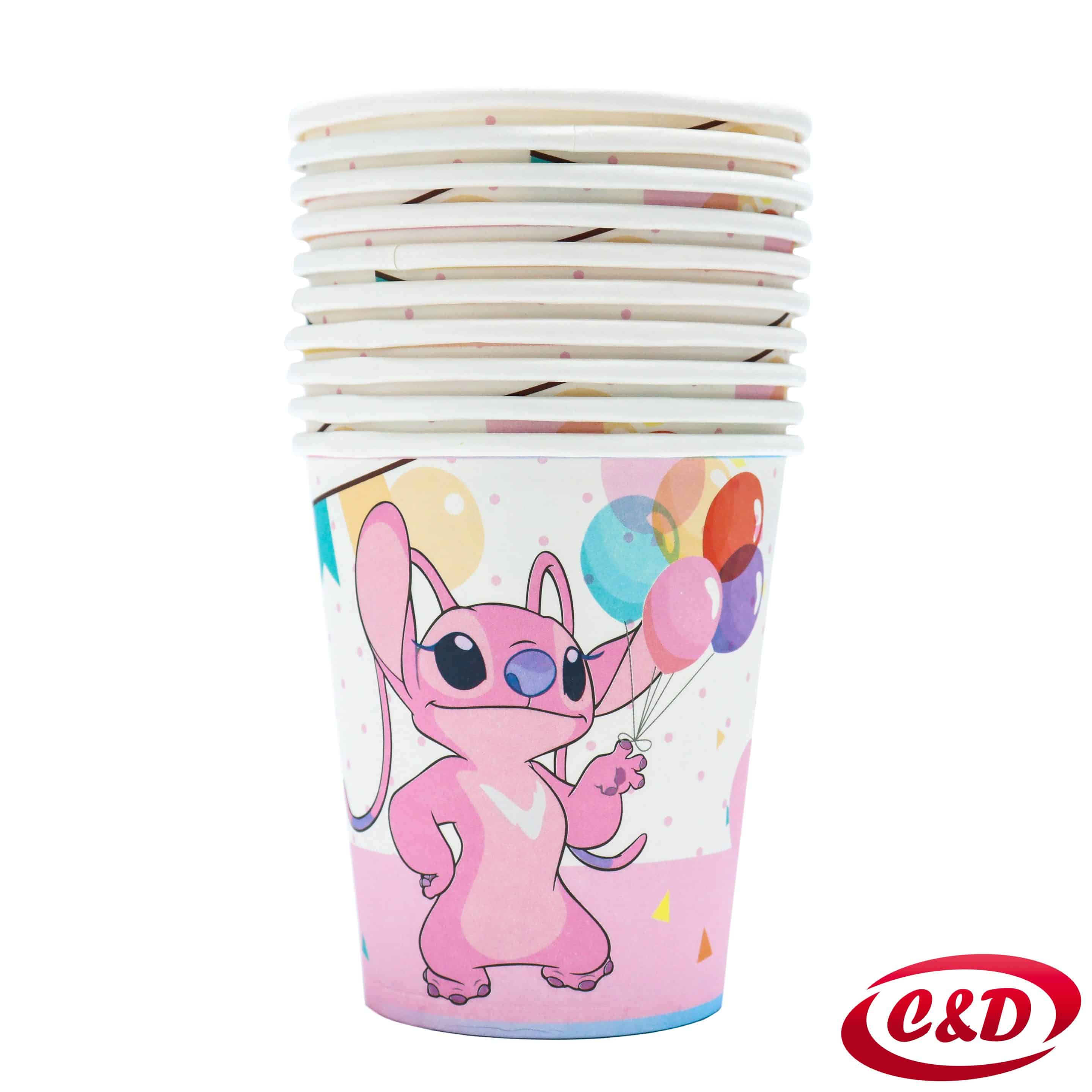 Papirnate party čaše s motivom Stitcha u roza i bijeloj boji