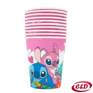 Papirnate party čaše s motivom Stitcha u roza i bijeloj boji