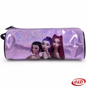 Ljubičasta KPOP pernica od poliestera s jednim patentnim zatvaračem dimenzija 20 × 9 cm