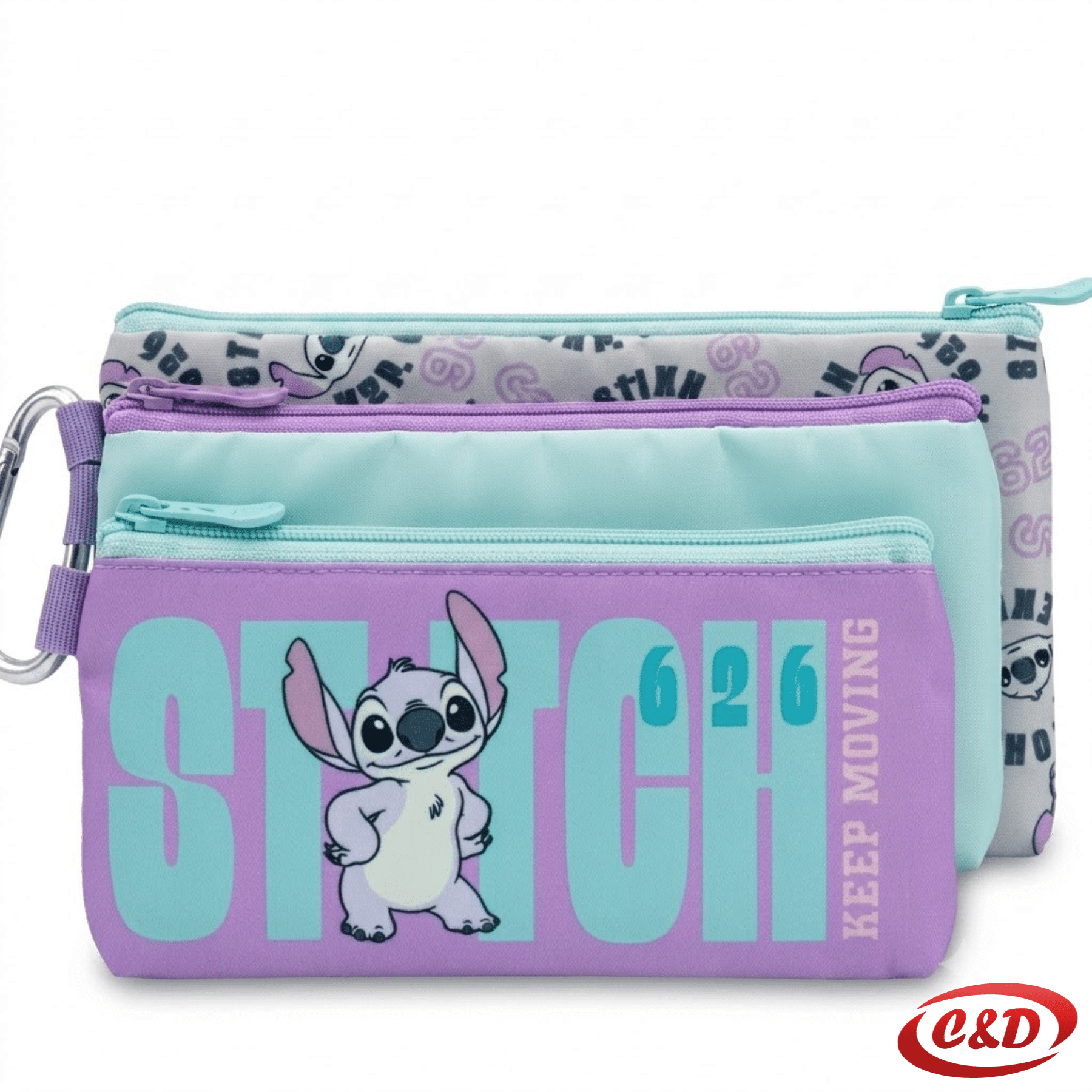 Stitch pernica 3 u 1 s tri zipa i tri povezane pernice u ljubičastoj i zelenoj boji