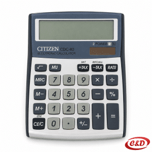 Citizen CDC-80 stolni kalkulator s 8-znamenkastim LCD zaslonom u plavoj i sivoj boji