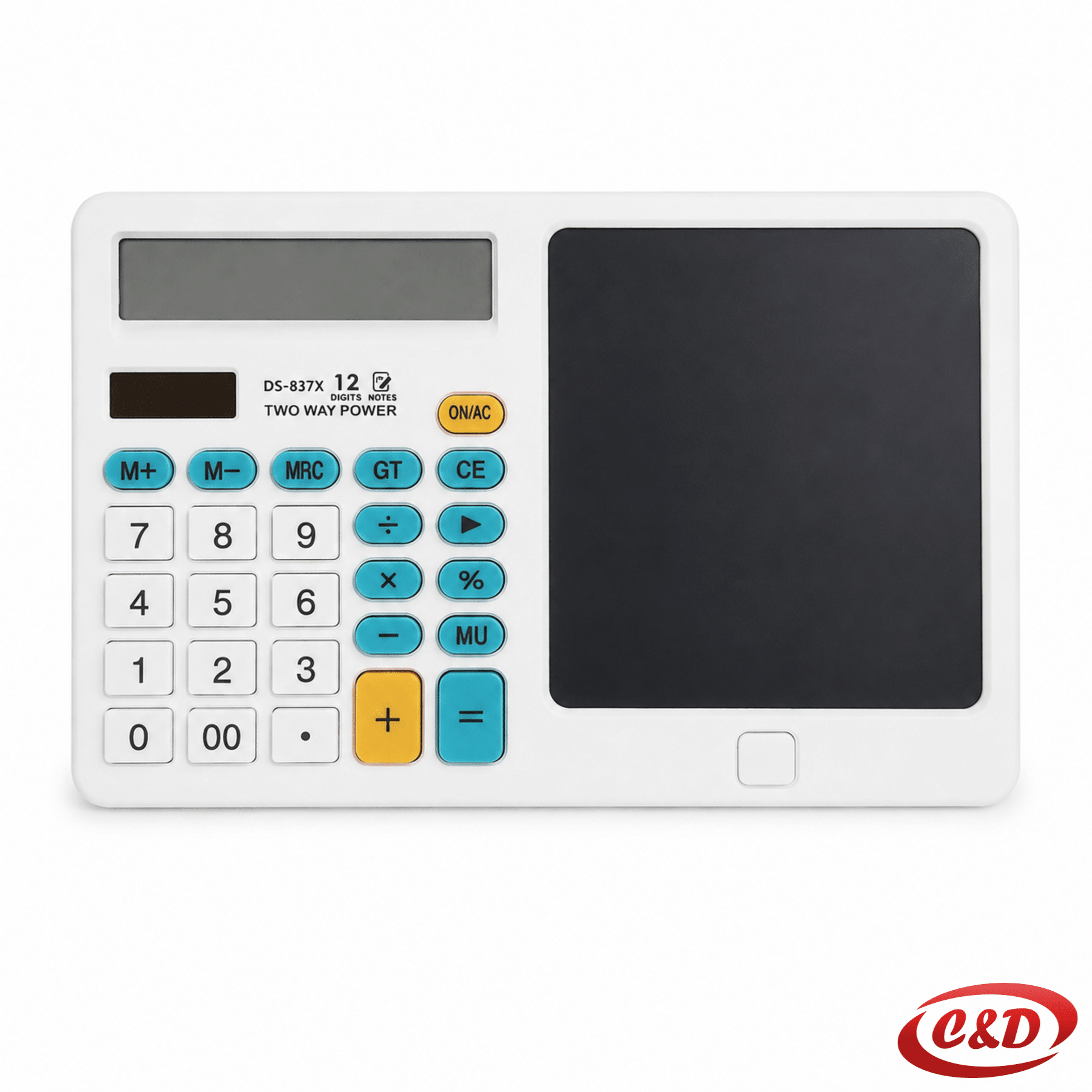 DS-837X 2-u-1 stolni kalkulator s 12-znamenkastim zaslonom i LCD bilježnicom u crnoj, bijeloj i plavoj boji