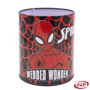 Metalna posuda za olovke Spiderman u crvenoj i crnoj boji, visine 11 cm i promjera 10 cm