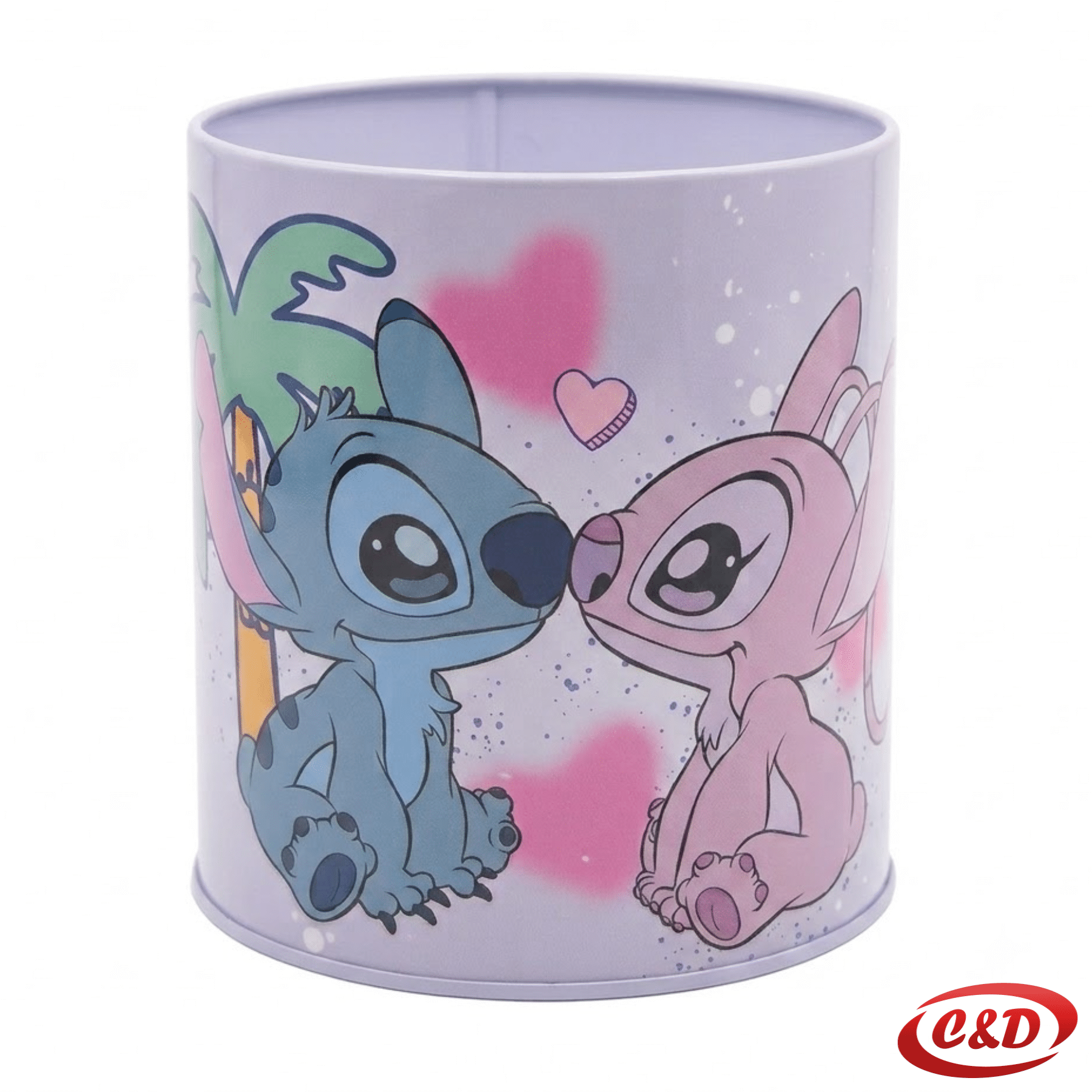 Metalna posuda za olovke Stitch u rozoj, plavoj i ljubičastoj boji, visine 11 cm i promjera 10 cm