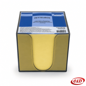 Blok kocka s 900 žutih papirića dimenzija 9 × 9 cm u plastičnoj posudi