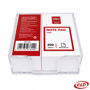 Blok kocka s 300 bijelih papirića dimenzija 9 × 8 cm u plastičnoj posudi