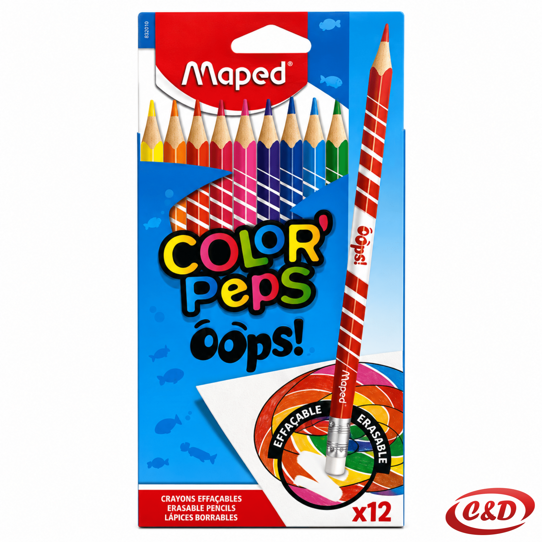 Maped Oops drvene bojice u 12 različitih boja s gumicom za brisanje