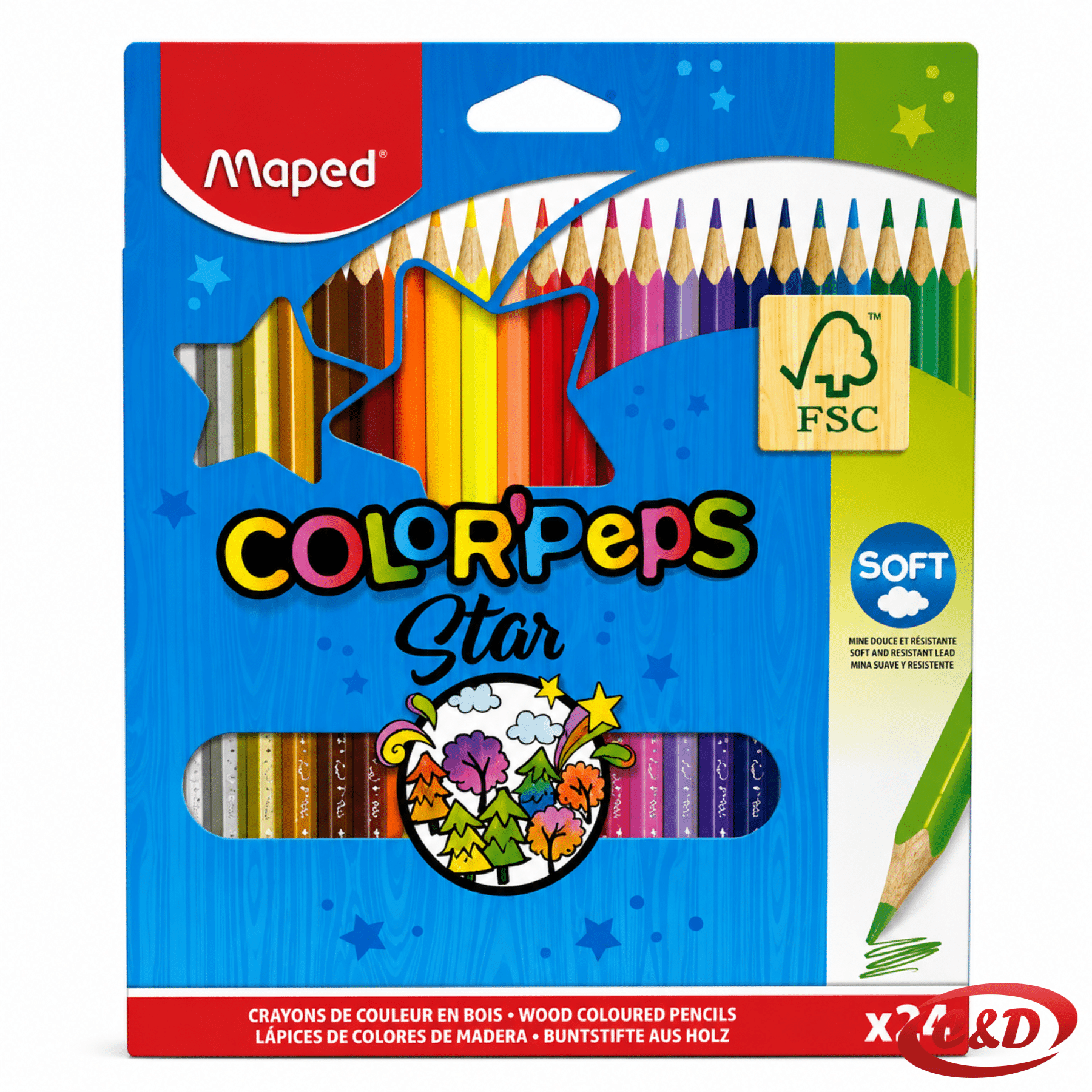 Maped Star drvene bojice s 24 različite boje u pakiranju dimenzija 20 × 17 cm