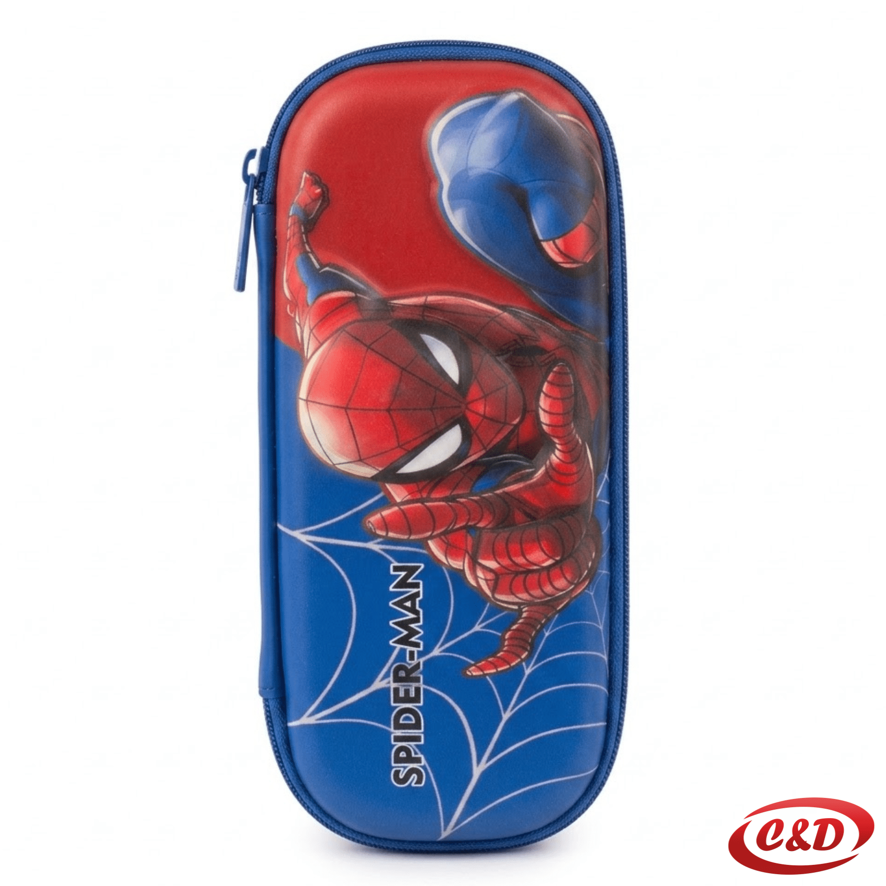Plava i crvena pernica s motivom Spiderman od poliestera s dva patentna zatvarača, dimenzija 22 × 10 × 4 cm