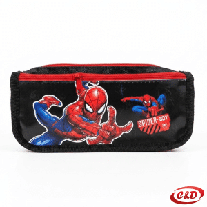 Crna, crvena i plava pernica s motivom Spiderman od poliestera s dva pretinca i dva patentna zatvarača dimenzija 20 × 5 × 9 cm