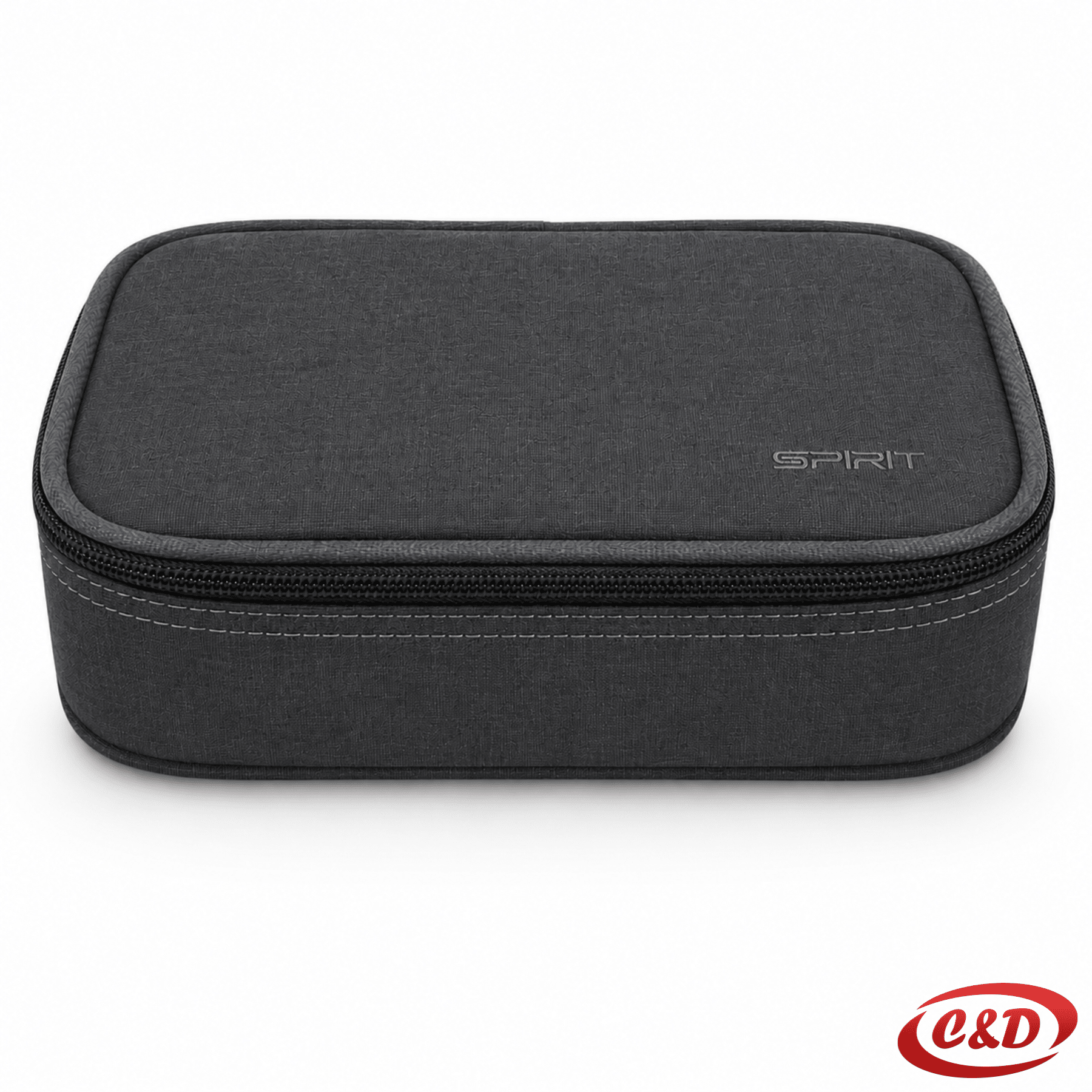 Siva jednobojna pernica od poliestera s jednim pretincem, unutarnjom pregradom i dodatnim džepom na zip dimenzija 23 × 12 × 6 cm