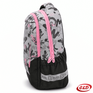 Play Maxx Cozy Vibe anatomski školski ruksak u crnoj, sivoj i roza boji od vodootpornog poliestera, dimenzija 41 × 31 × 21 cm