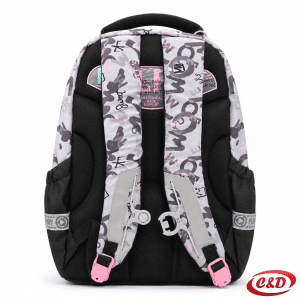 Play Maxx Cozy Vibe anatomski školski ruksak u crnoj, sivoj i roza boji od vodootpornog poliestera, dimenzija 41 × 31 × 21 cm