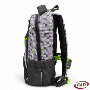 Play Etron Level Up Minecraft anatomski školski ruksak u sivoj, crnoj i zelenoj boji od vodootpornog poliestera, dimenzija 38 × 30 × 20 cm