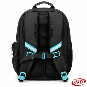 Play Etron Legendary Football anatomski školski ruksak u crnoj i plavoj boji od poliestera s privjeskom nogometne lopte, dimenzija 38 × 30 × 20 cm
