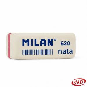 Milan bijela gumica za brisanje s crvenom linijom, dimenzija 4 × 2 × 1 cm