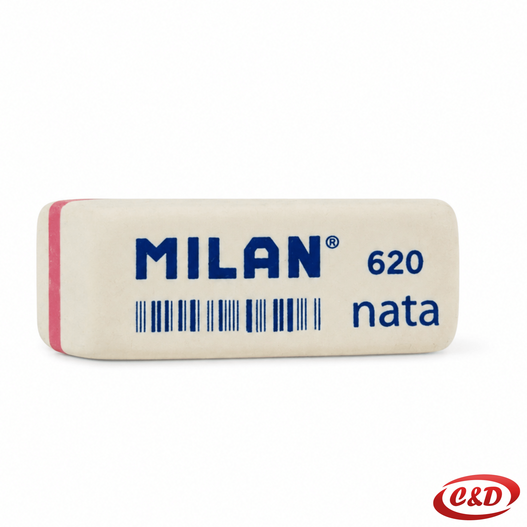 Milan bijela gumica za brisanje s crvenom linijom, dimenzija 4 × 2 × 1 cm