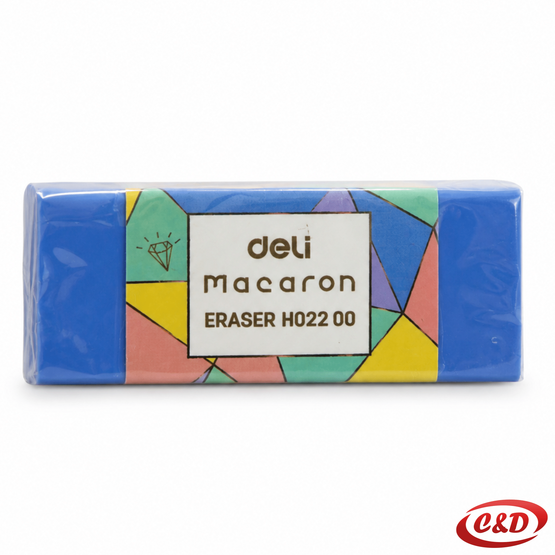 Deli gumica za brisanje u plavoj i bijeloj boji, dimenzija 5 × 2 × 1 cm