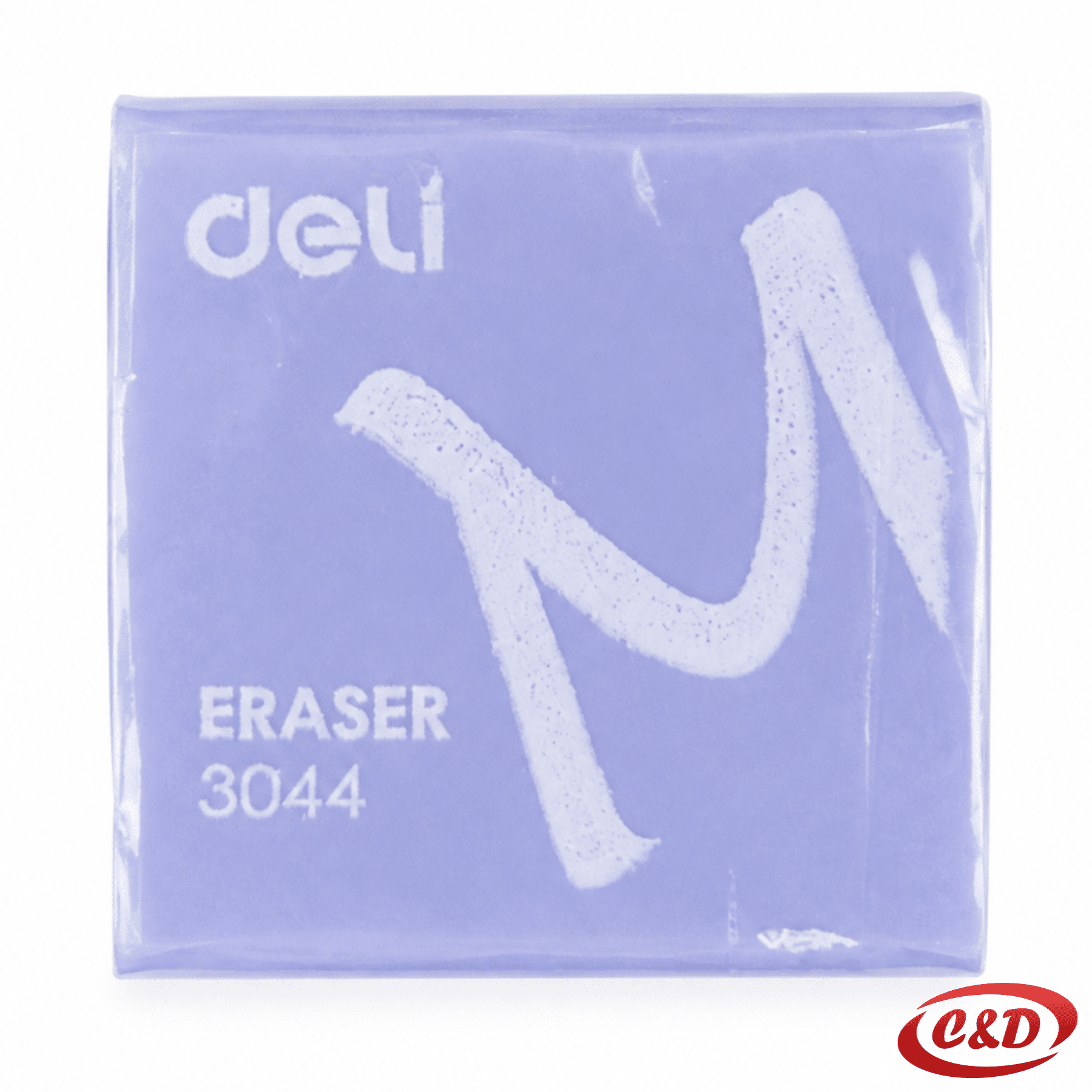 Deli ljubičasta gumica za brisanje dimenzija 3,5 × 3,5 × 1 cm