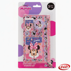 Minnie Mouse školski set 5/1 s grafitnom olovkom, gumicom, šiljalom, blokom za pisanje i stikerima