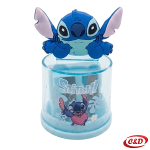 Plavo plastično Stitch šiljilo s figuricom i spremnikom za strugotine