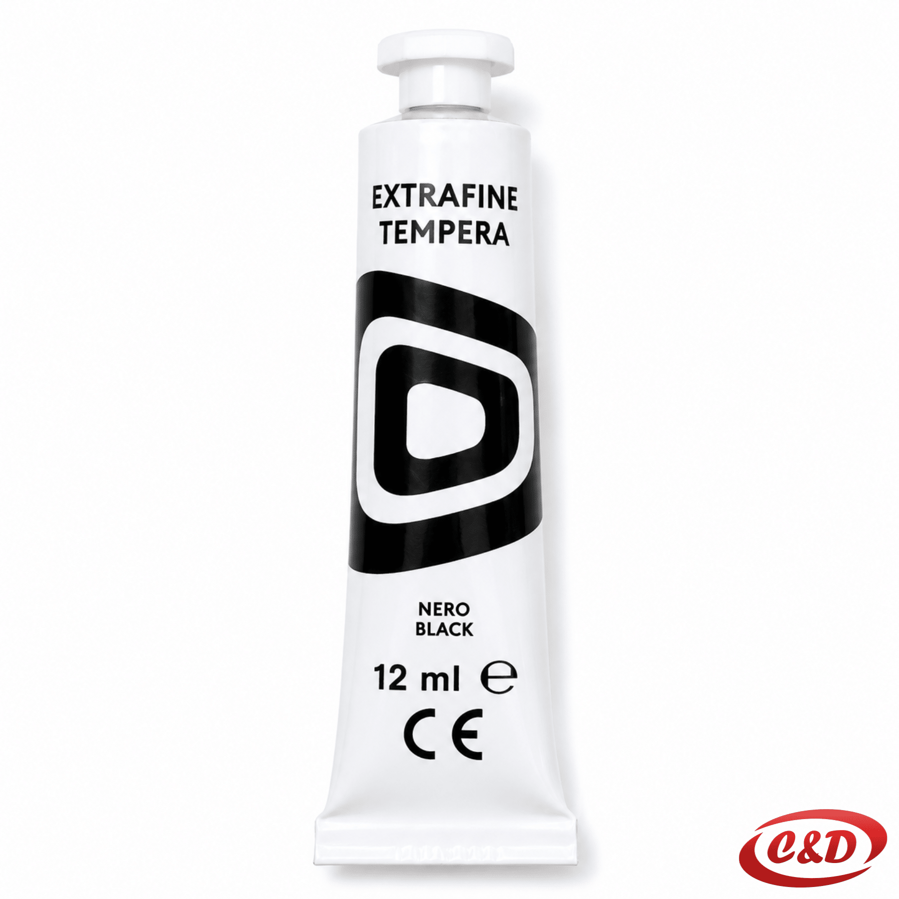 Crna tempera od 12 ml u aluminijskoj tubi dimenzija 8 × 2 cm