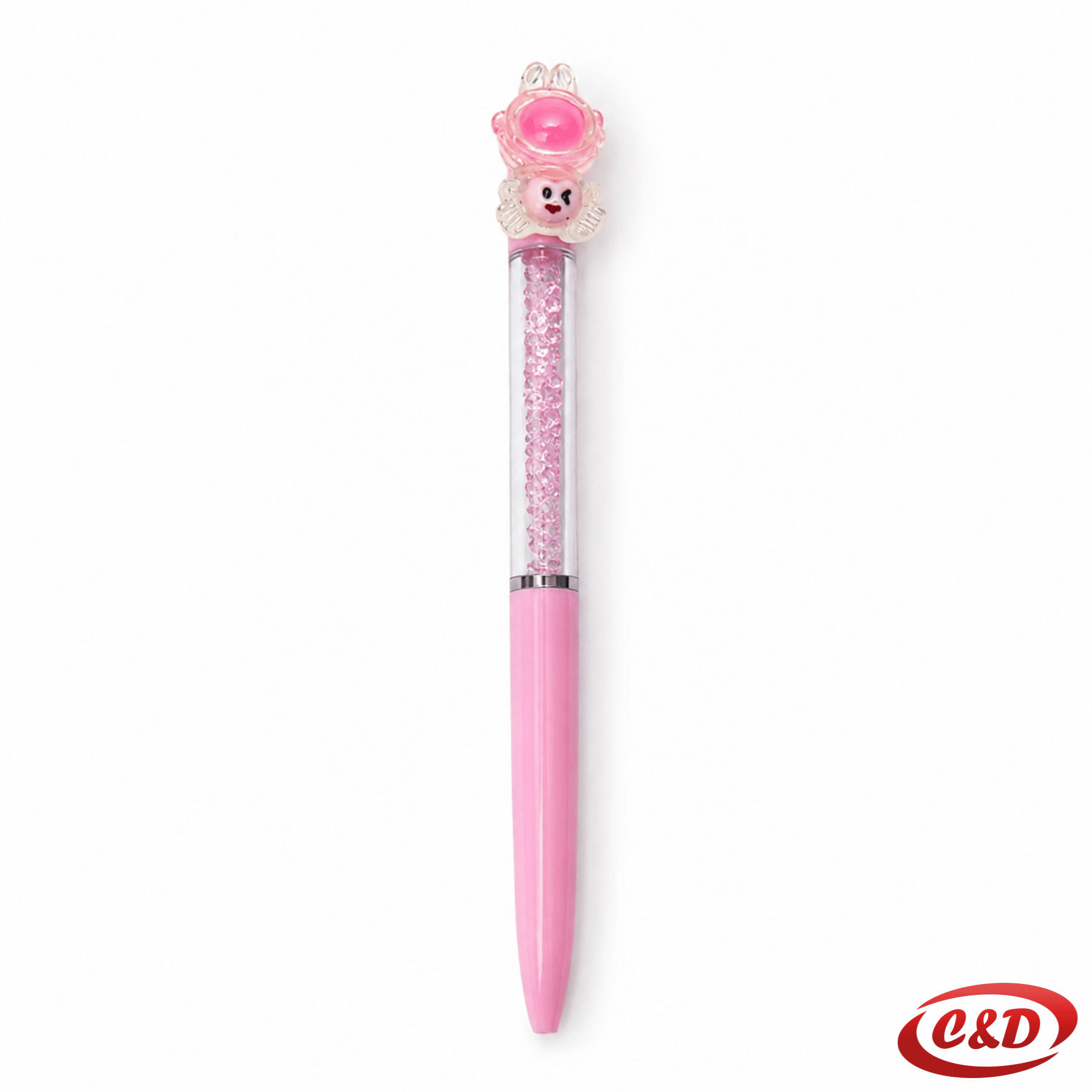 Roza Kawaii kemijska olovka s kristalima i 3D medvjedićem, plava tinta 0,7 mm