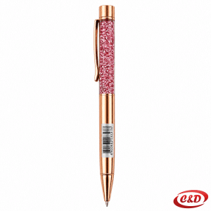 Metalna Rose Gold kemijska olovka sa šljokicama i kristalima