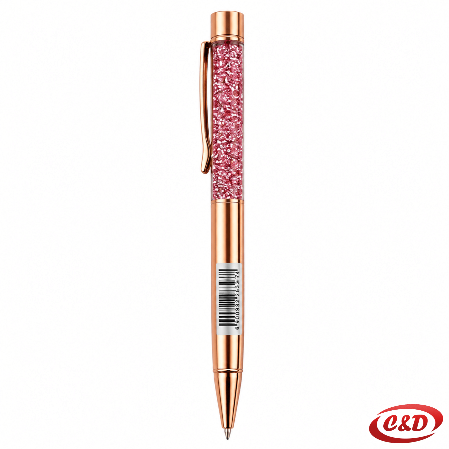 Metalna Rose Gold kemijska olovka sa šljokicama i kristalima